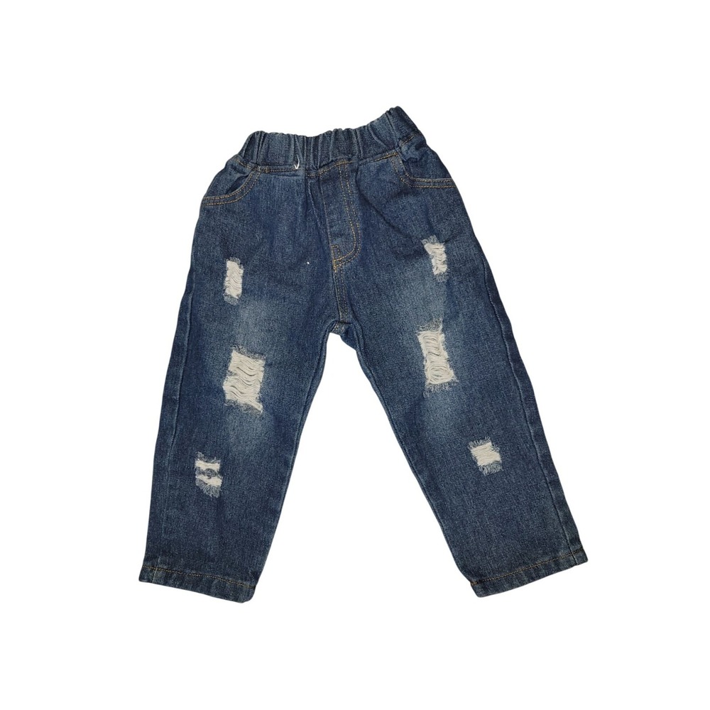 Toddler Distressed Blue Denim Jeans With Elastic Waistband 2T relaxed comfort